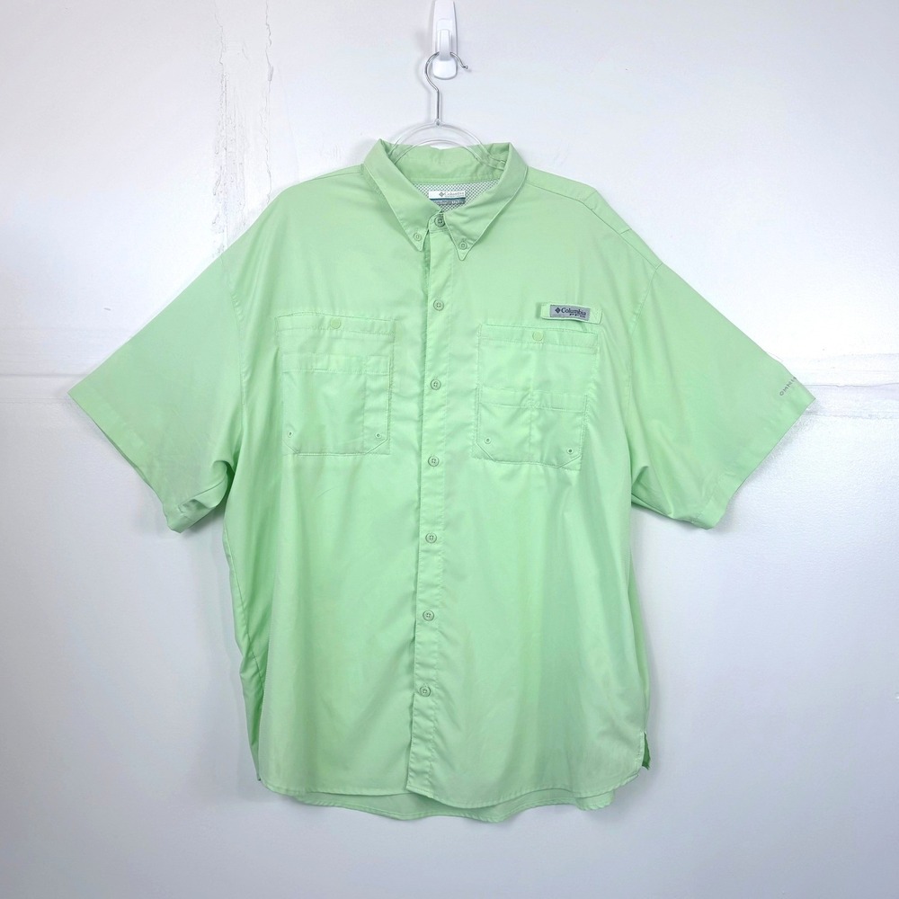 Columbia PFG Mens XXL Green Performance Fishing Vented Caped Outdoor Shirt